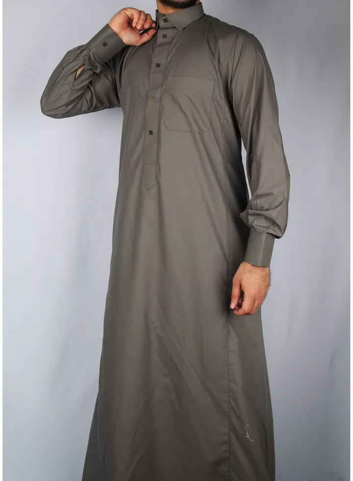 Gray Collared Neck Saudi Thobe (L)