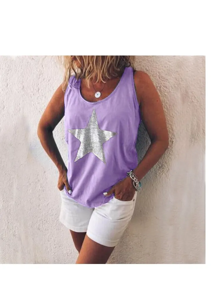 Women's New Casual Printed Pentagram Loose Vest