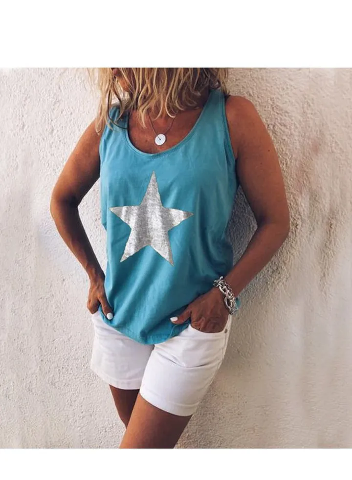 Women's New Casual Printed Pentagram Loose Vest