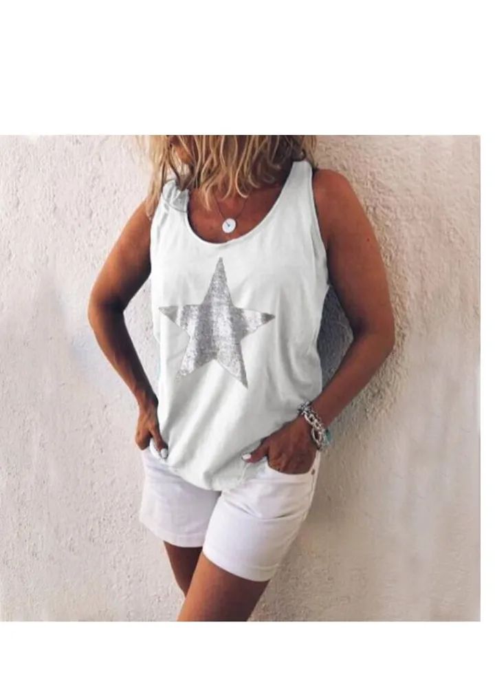 Women's New Casual Printed Pentagram Loose Vest