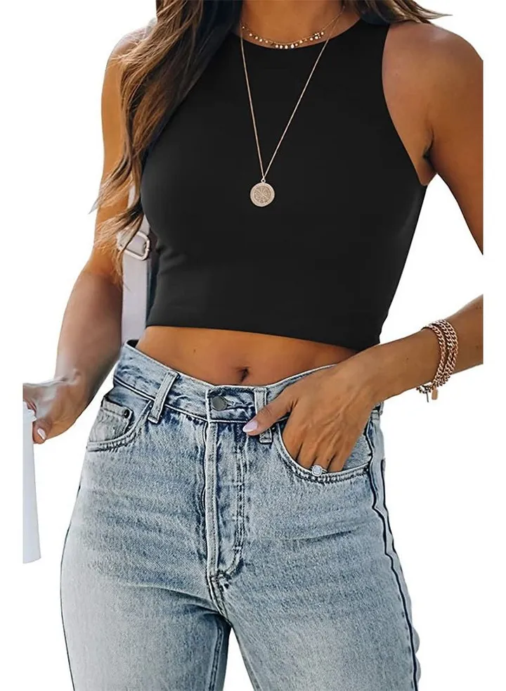 Fashion Solid Color New Sleeveless Round Collar Vest