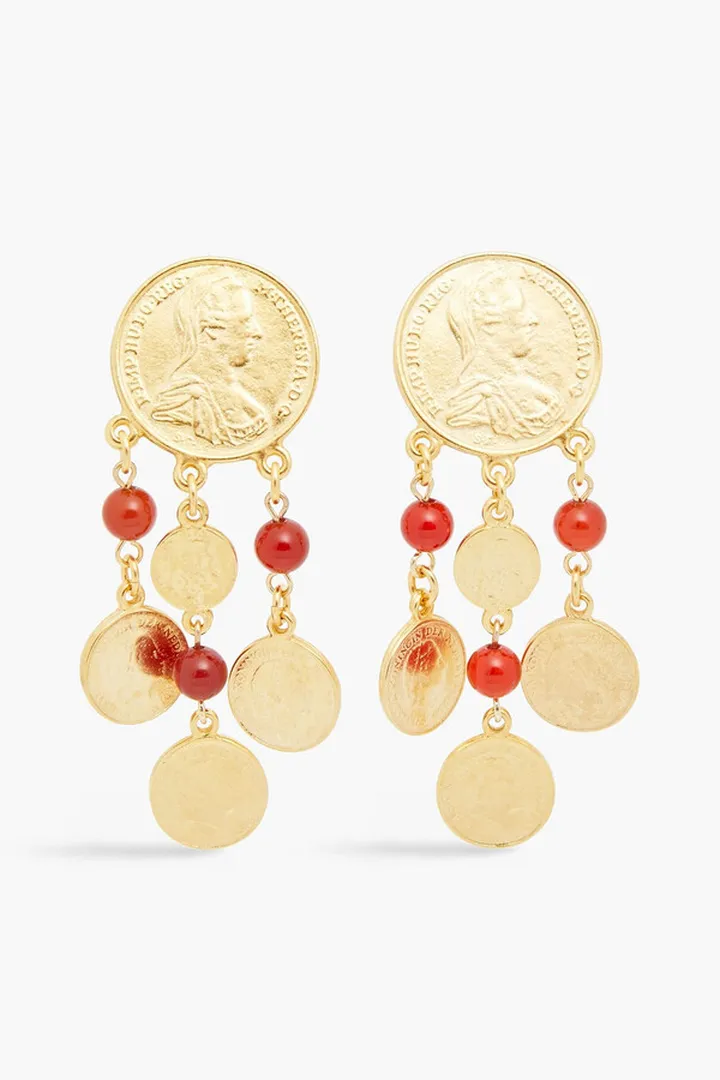 24-Karat Gold-Plated Stone Clip Earrings