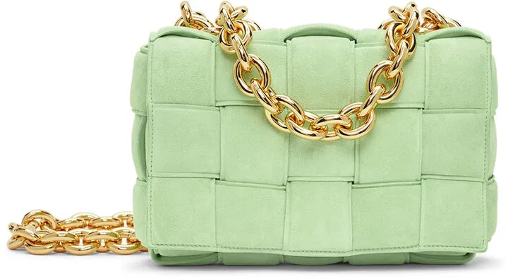 Bottega Veneta Green Suede Padded Chain Cassette Bag
