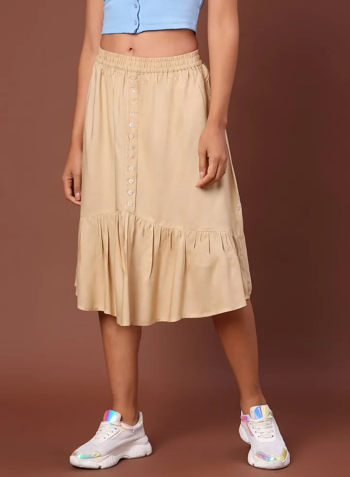Casual Button Detail Skirt Beige