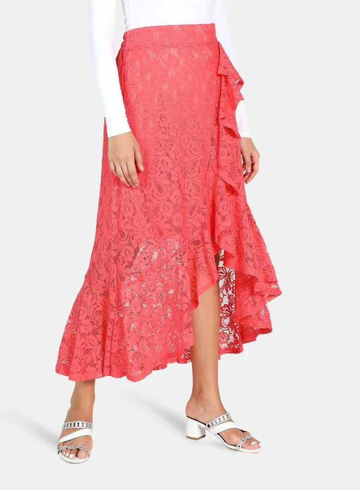 Casual Lace Skirt Coral