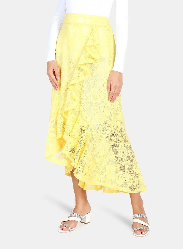 Casual Lace Skirt Yellow