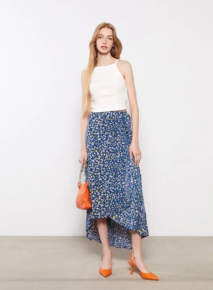 Elastic Waist Floral A-Line Poplin Women's Skirt