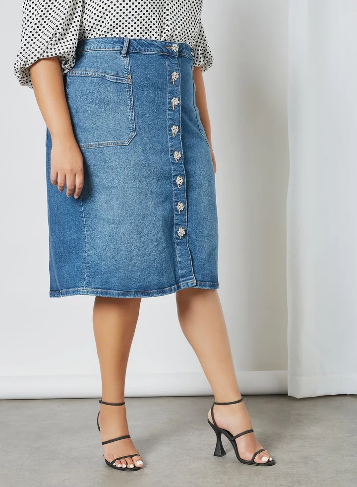 Plus Size Denim Skirt Blue