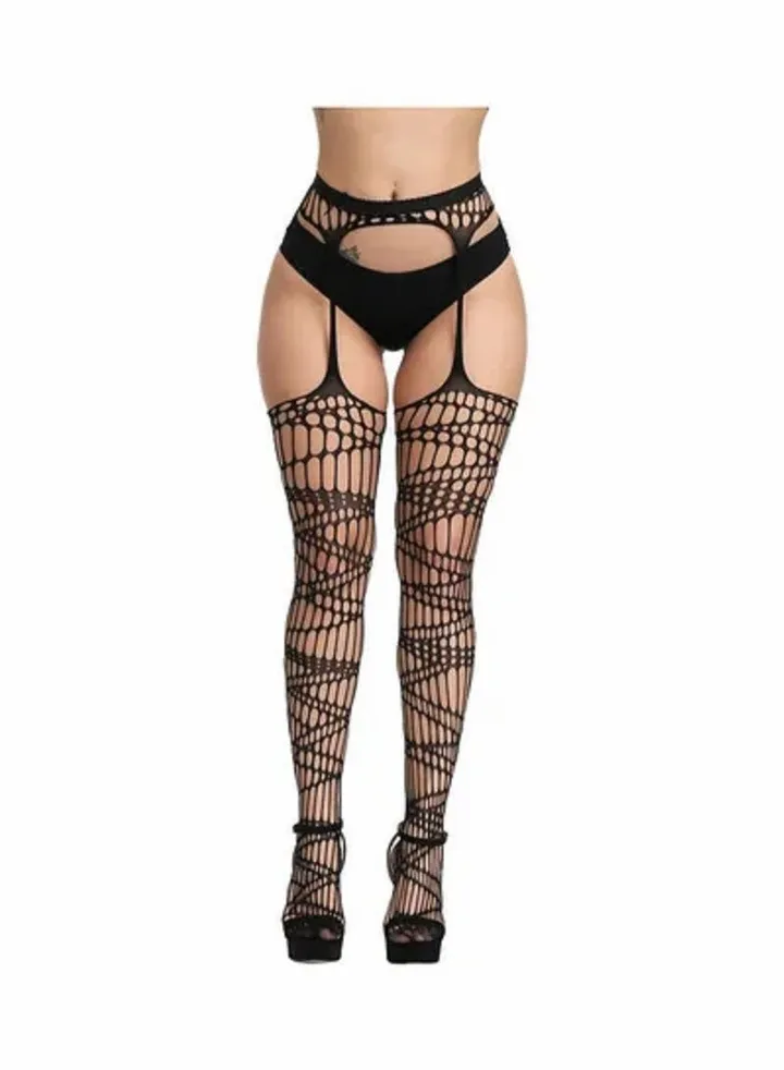 Women Anti -slip Hollow Out Lace Net Tights Black