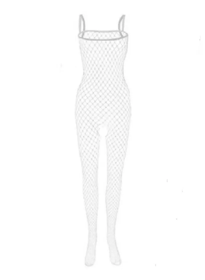 Women Fishnet Body Stocking Hot White