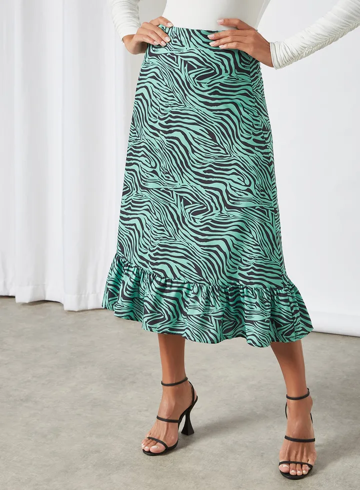 Casual Printed Skirt Green/Black
