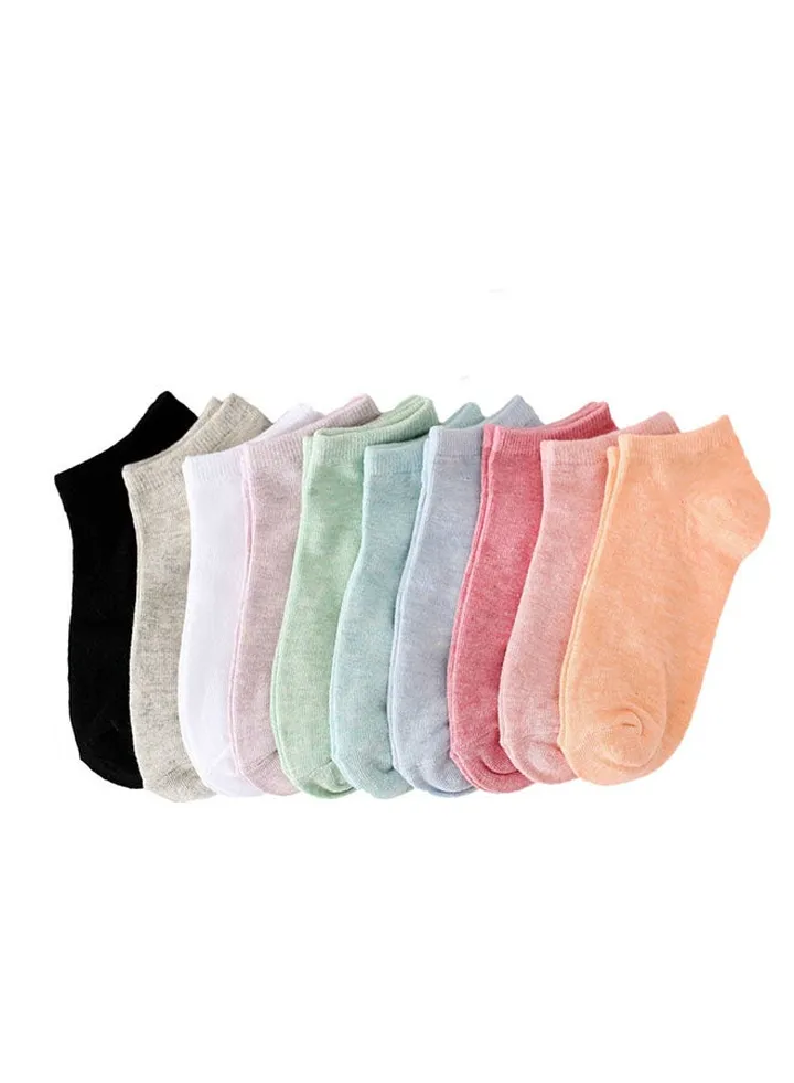 10 Pair Cotton Casual Ankle Socks Multicolour