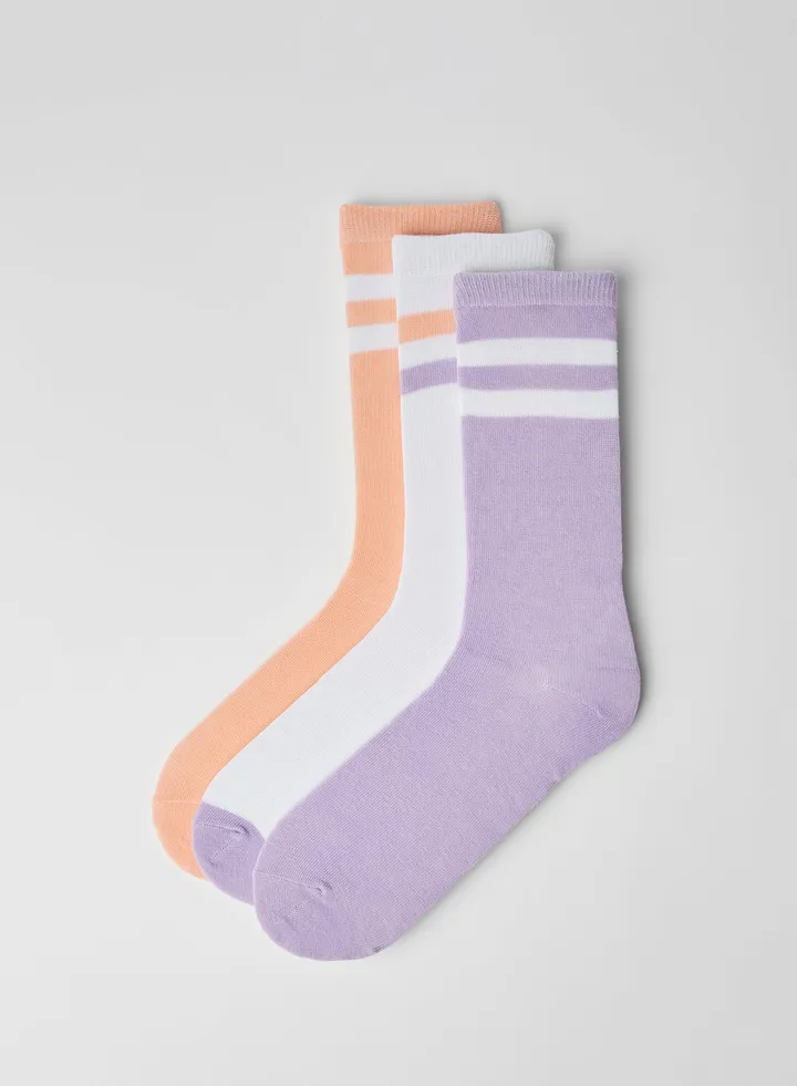 Striped Socks (3 Pack) Peach/White, Lilac/White, White/Peach & Lilac
