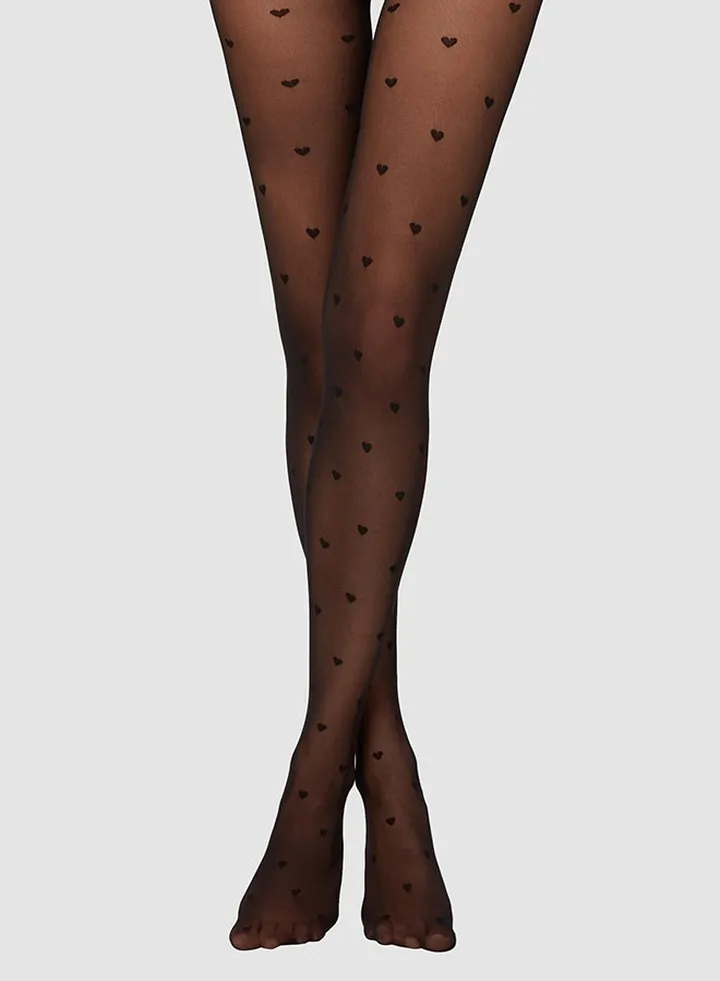 Heart Denier Sheer Tights Black