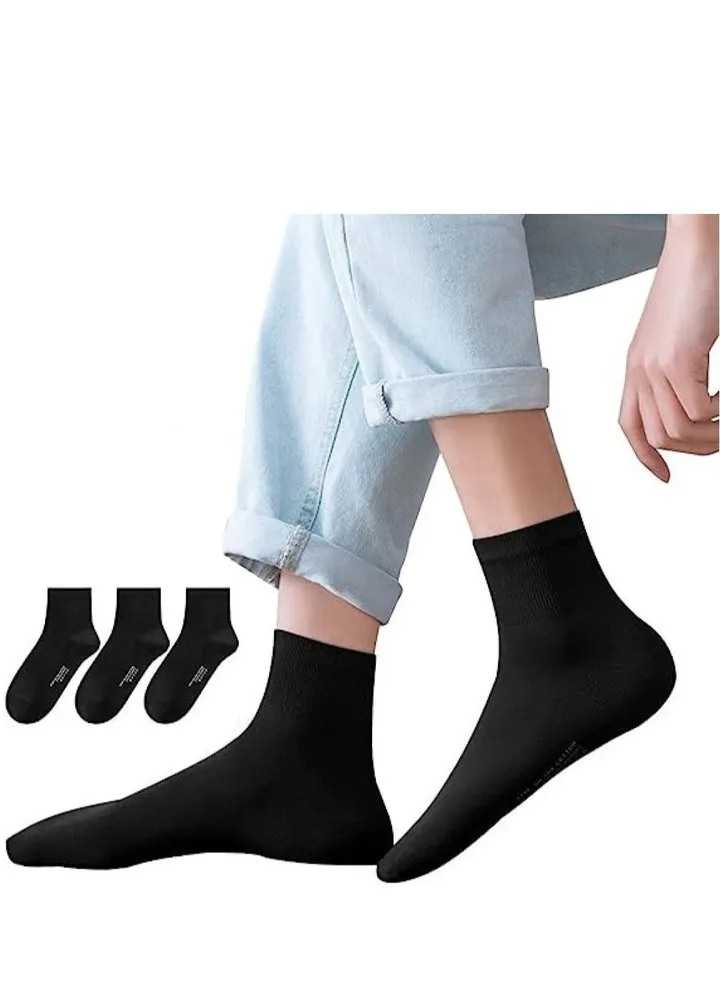 Mens Socks Cotton Dress Socks Mens Calf Socks for Business Breathable Soft Athletic Casual Socks Comfort Fit Breathable Sweat-Absorptive Odor Resistant 3 Pack Black