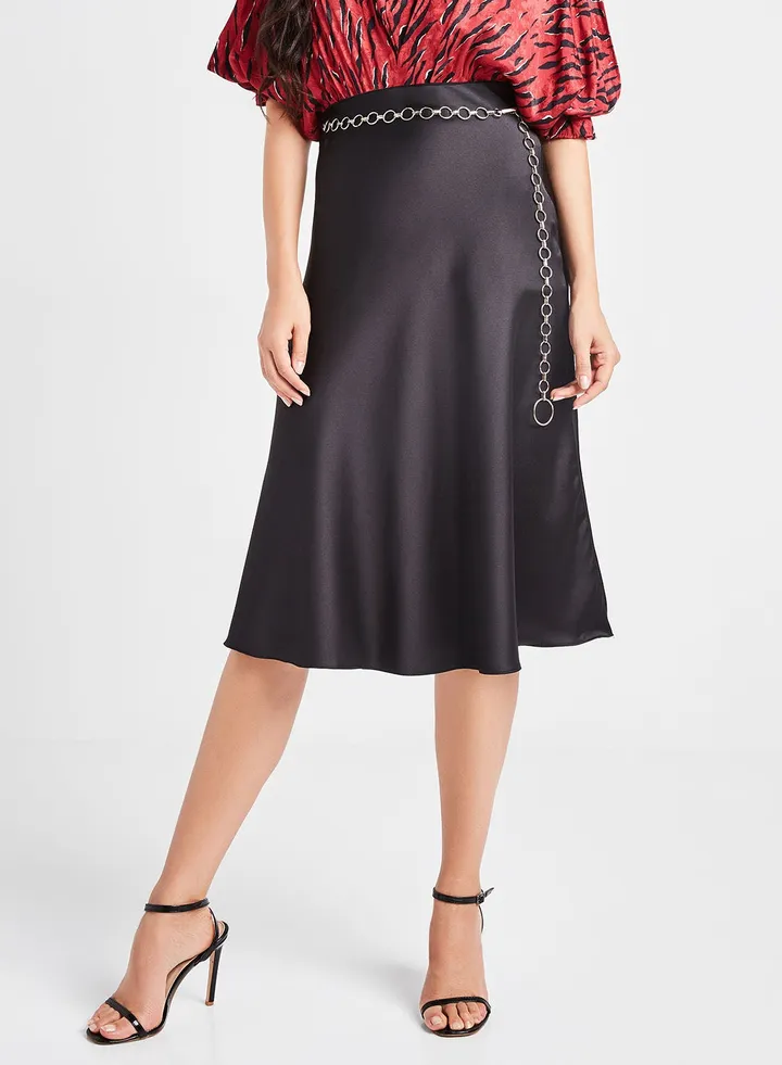 Waist Chain Midi Skirt Black