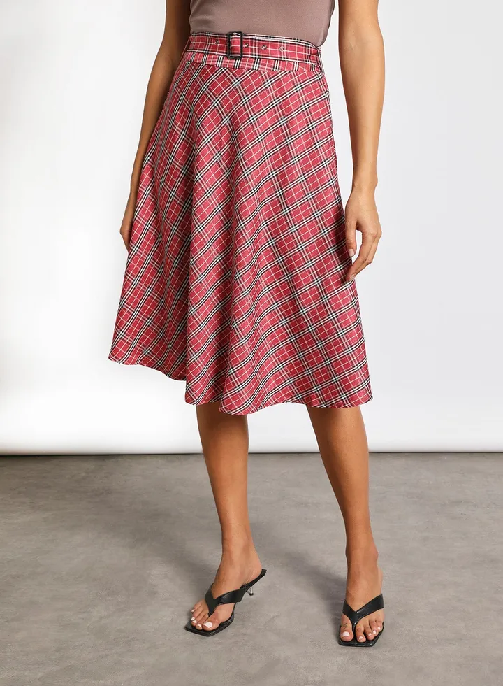 High waist plaid print skirt Pink/White/Black