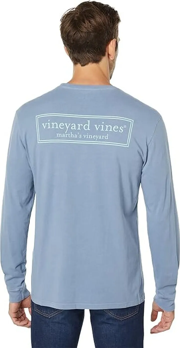 Vineyard Vines Long Sleeve Logo Box Pocket Tee (Summer Evening) Men's Clothing