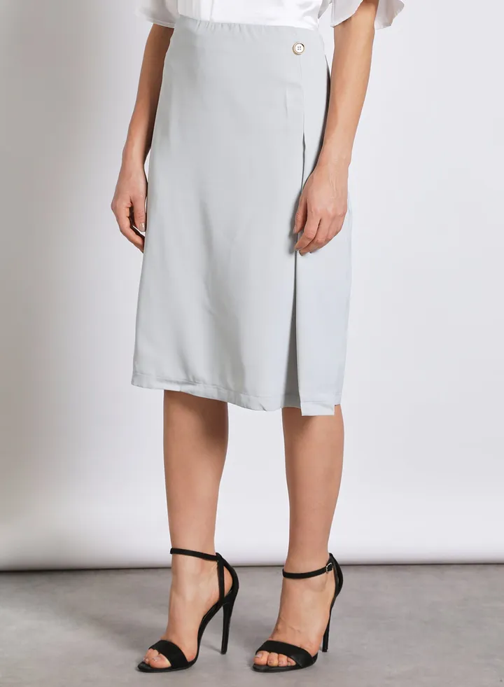 Women's Casual Midi Straight Solid Skirt Grey