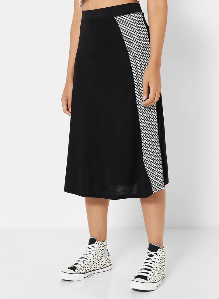 Side Panel Midi Skirt Black
