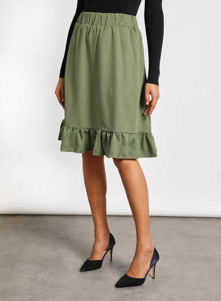 Casual Ruffled Hem Midi Skirt 2 Dark Green