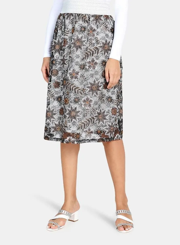 Casual Burnout Skirt Grey/Brown