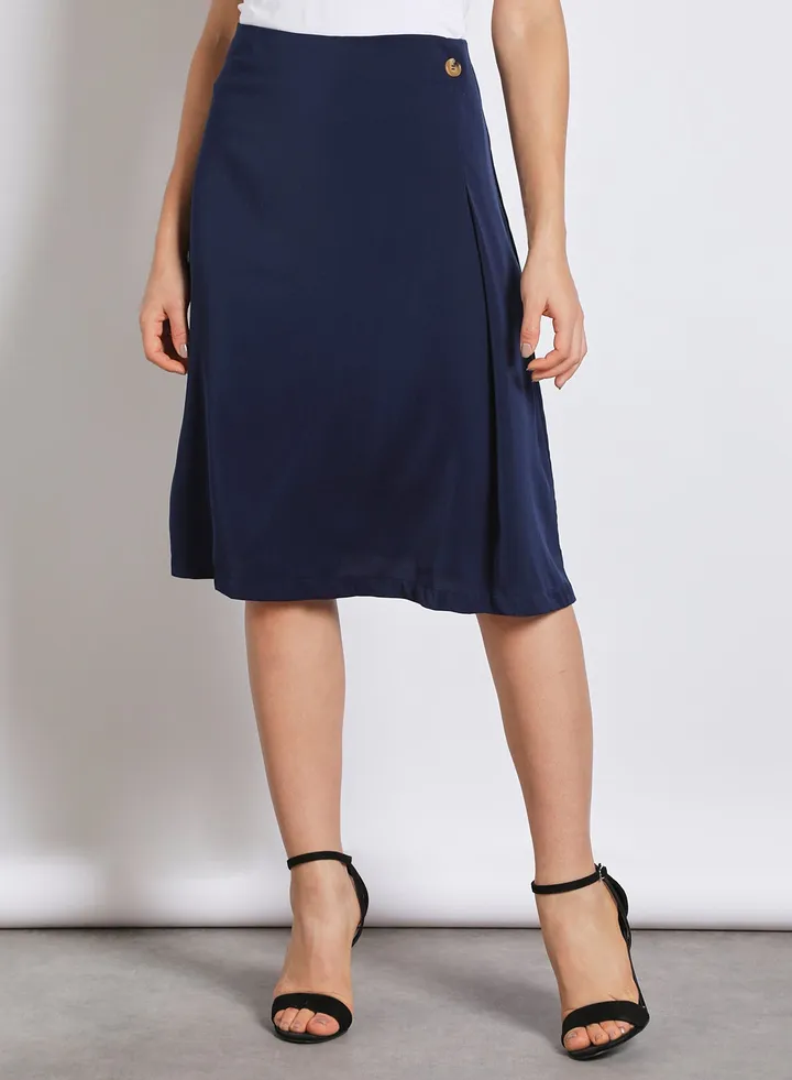 Women's Casual Midi Straight Solid Skirt Navy Blue