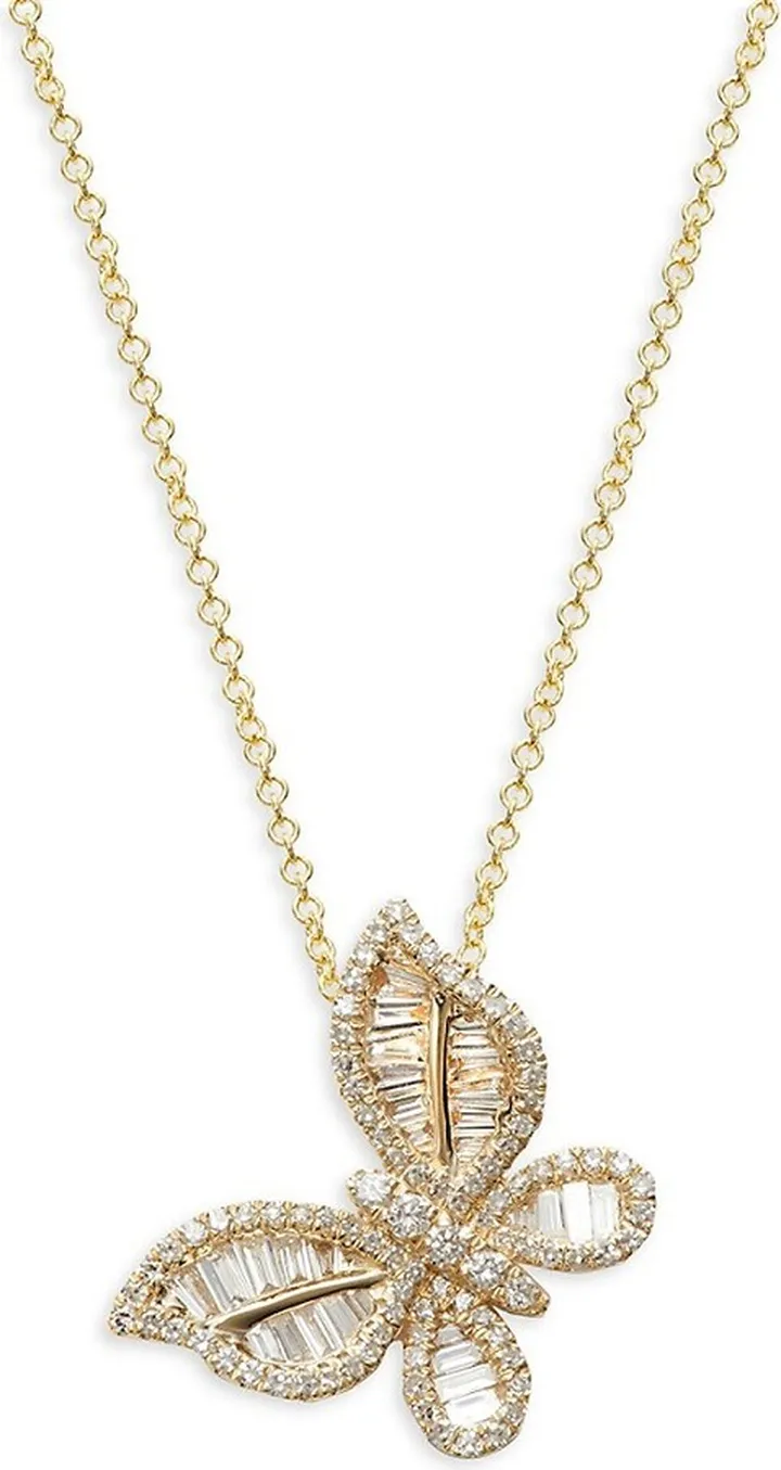 14K Yellow Gold & Diamond Butterfly Pendant Necklace