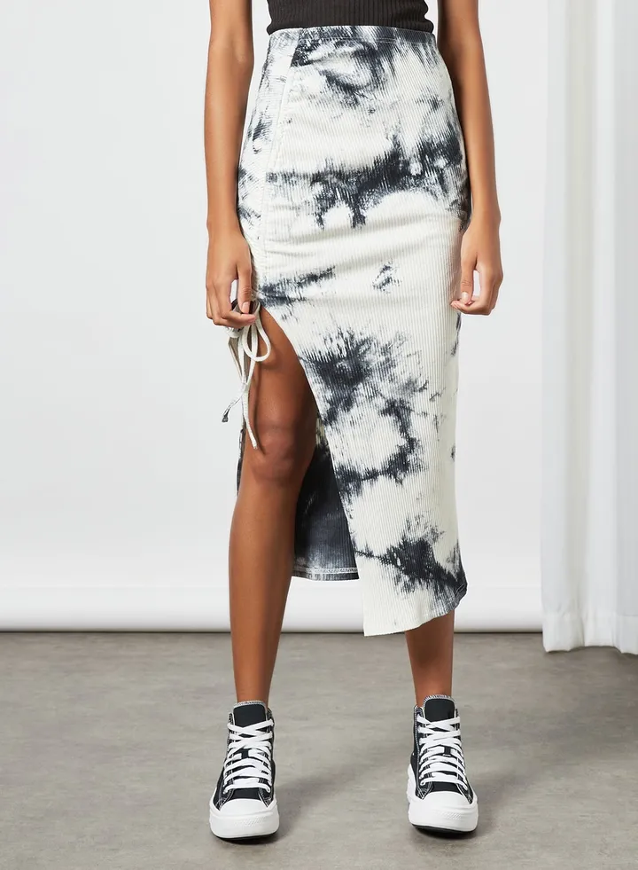 Side Slit Midi Skirt White/Black