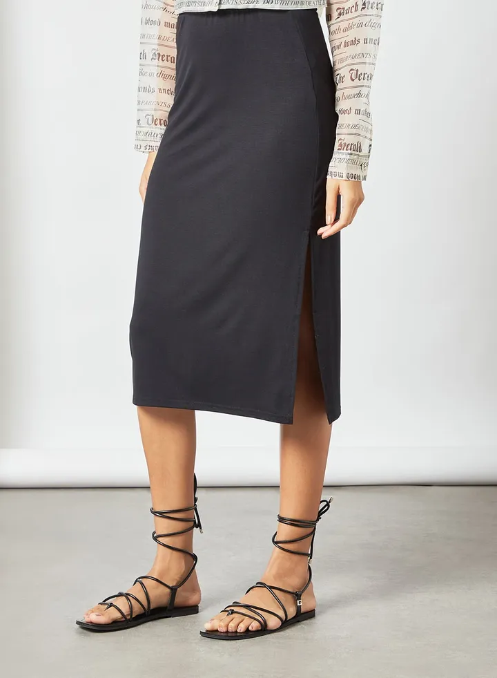 Midi Slit Skirt Black