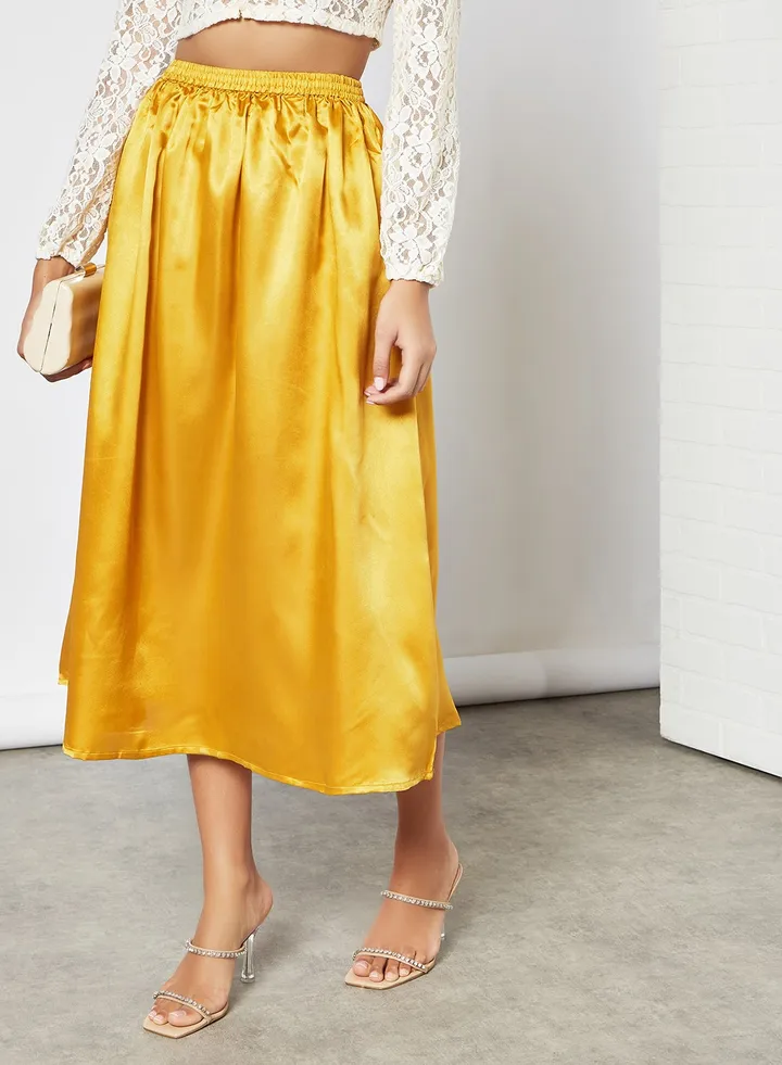 Stylish Midi Skirt Yellow