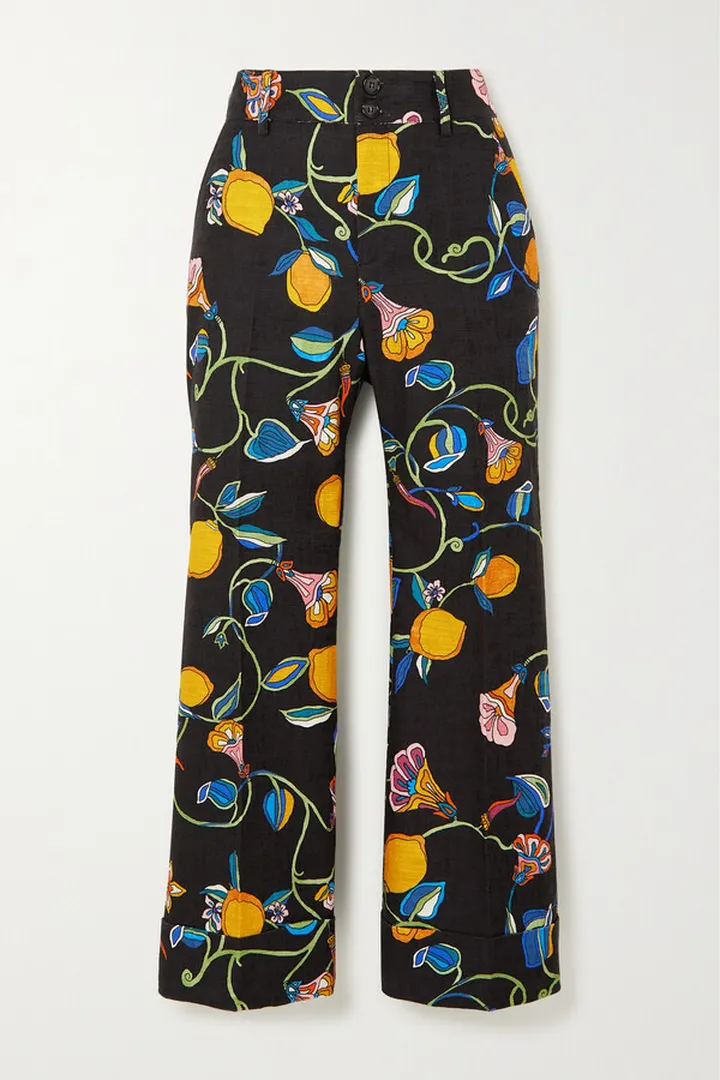 La DoubleJ - Hendrix Cropped Printed Cotton-bouclé Straight-leg Pants - Black