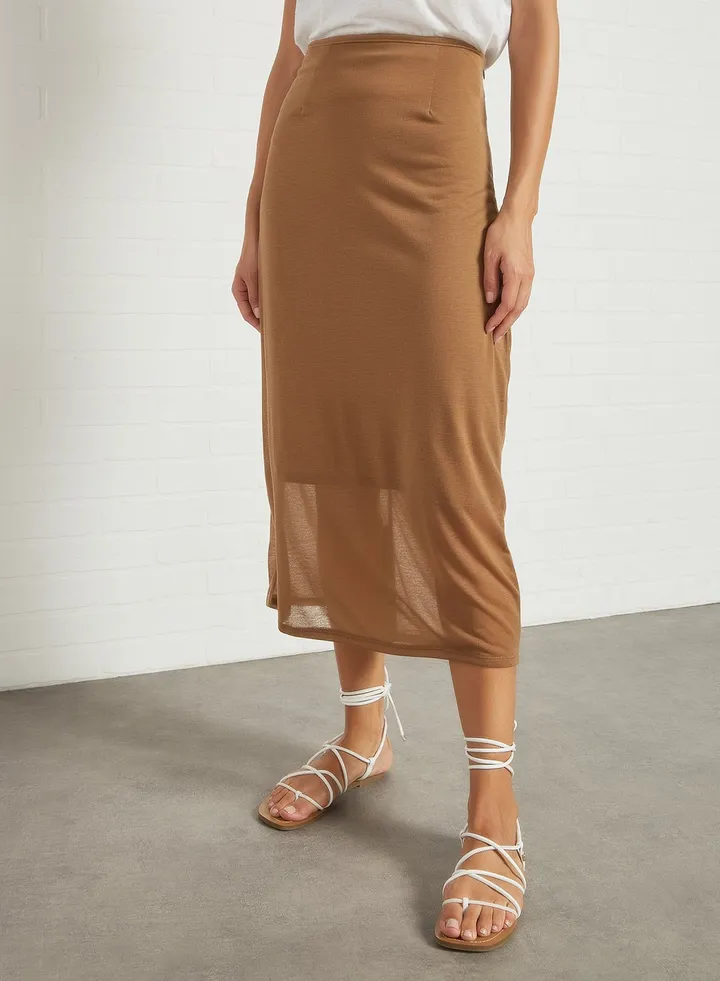 Midi Tube Skirt Brown