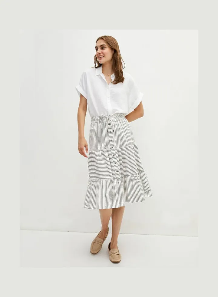 Classic Women's Elastic Waist Striped Poplin Skirt White
