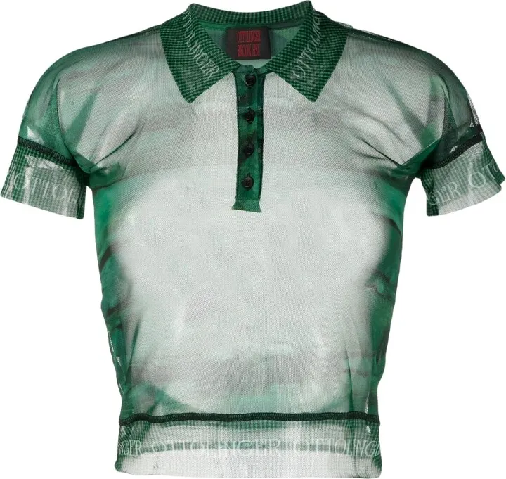 Logo-Print Neckline Sheer Polo Top