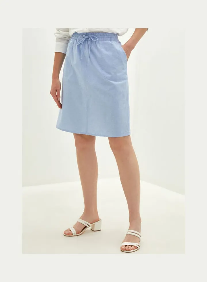 Classic Elastic Waist Straight Pocket Detailed Women's Skirt Blue
