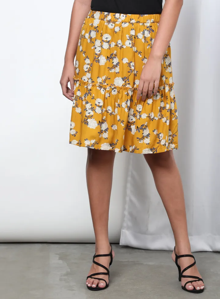 Floral Pleated Skirt Yellow Aop