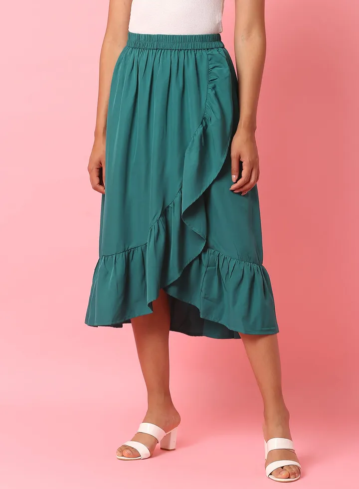 Casual Midi Skirt Green