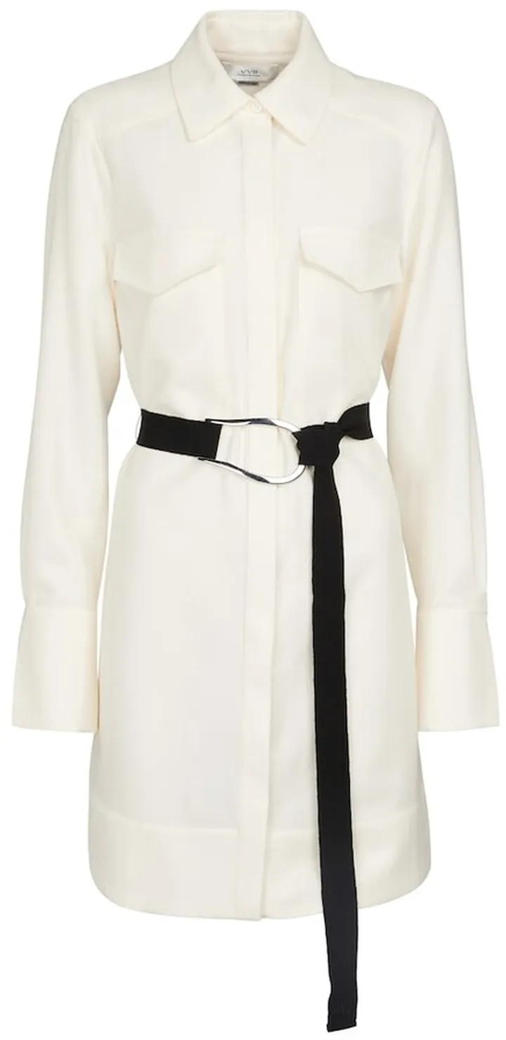 Long-sleeved belted wool minidress