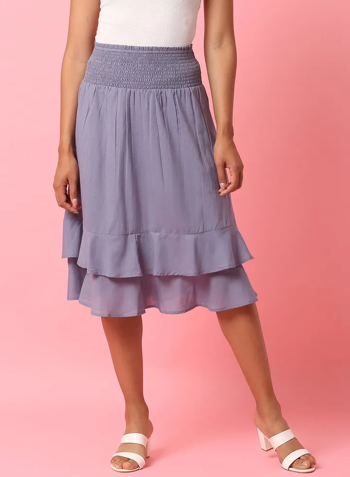 Casual Midi Skirt Blue