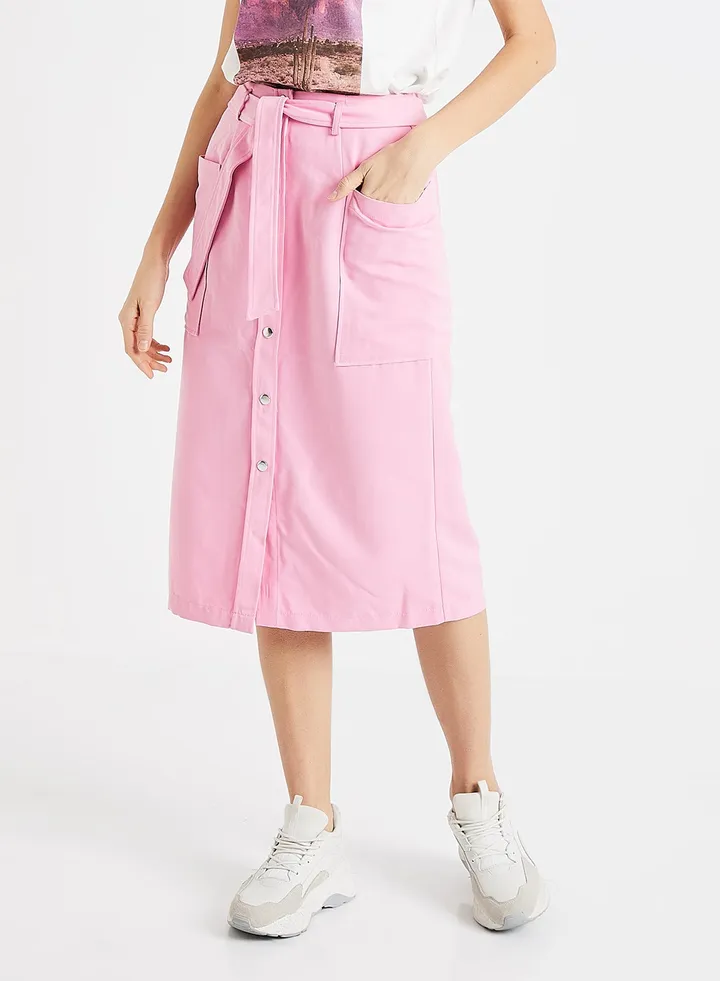 Kaisa HW Belted Skirt Pink