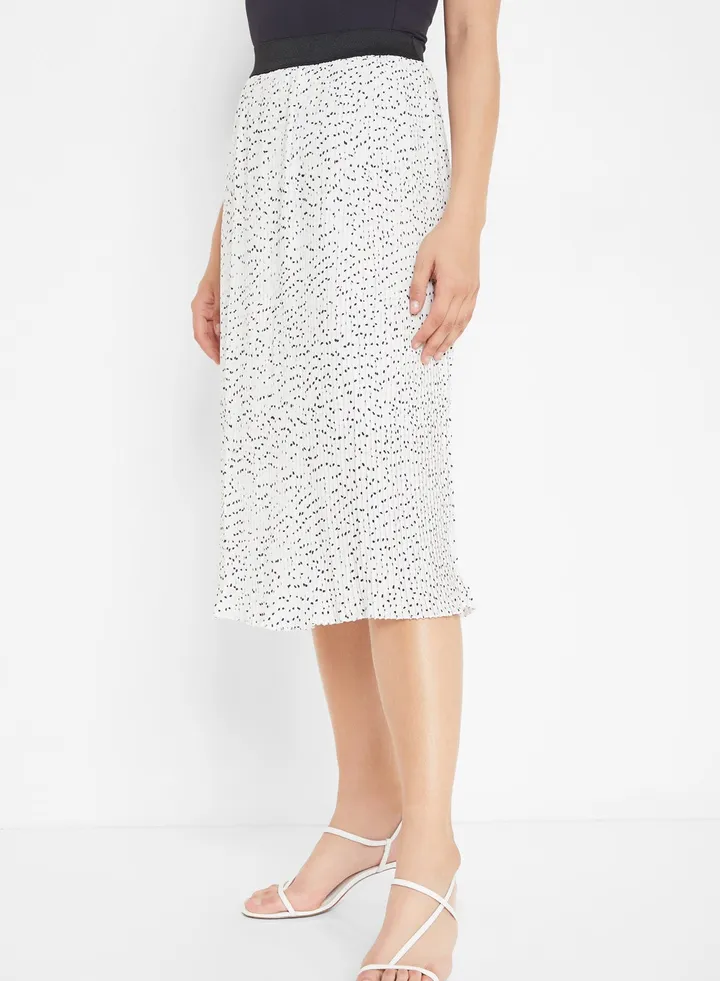 Dotted Plisse Midi Skirt White