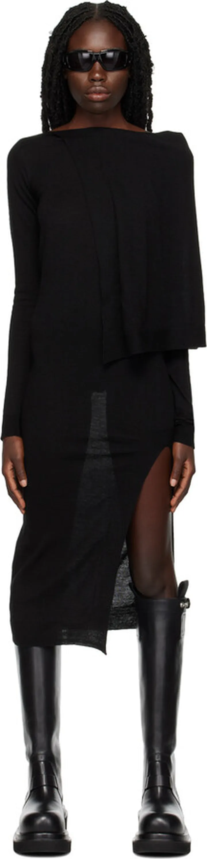 Rick Owens Black Cape Midi Dress