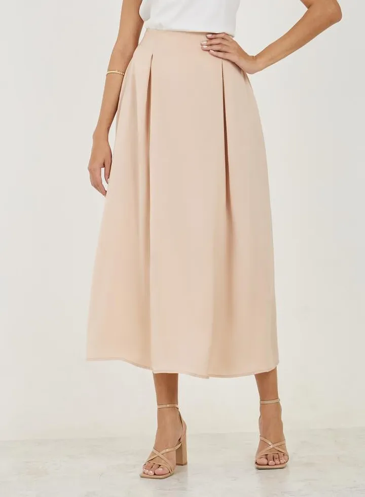 Box Pleat Detail Satin Midi Skirt