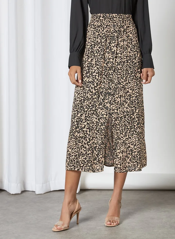 Nova Button Midi Skirt Black