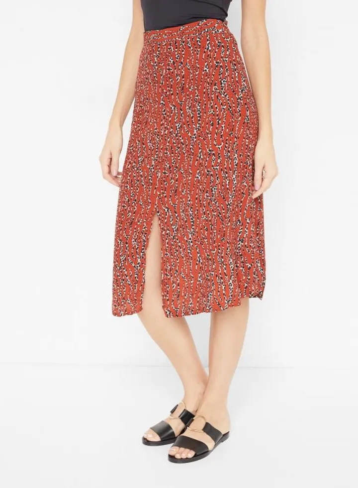 Printed Midi Skirt Orange