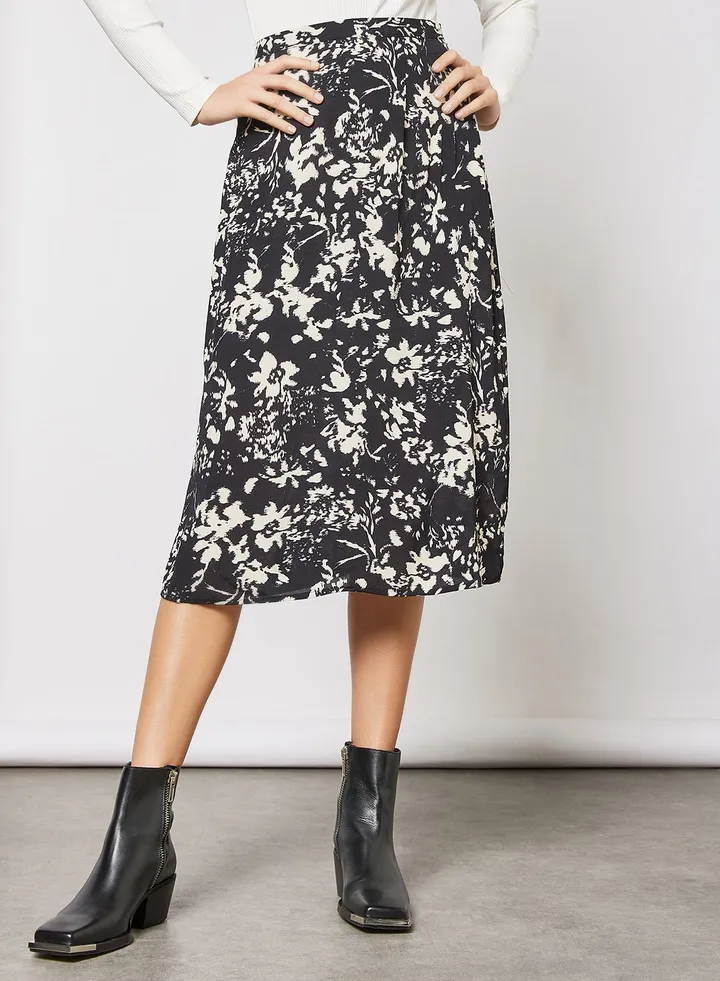 Floral Midi Skirt Black