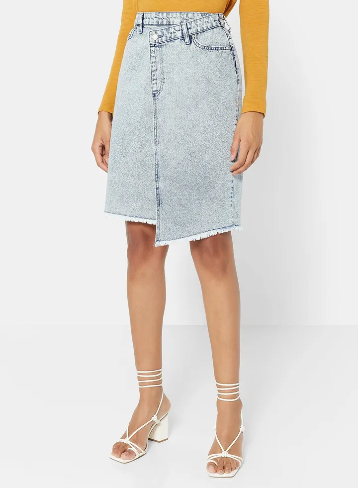 Frayed Hem Denim Skirt Blue