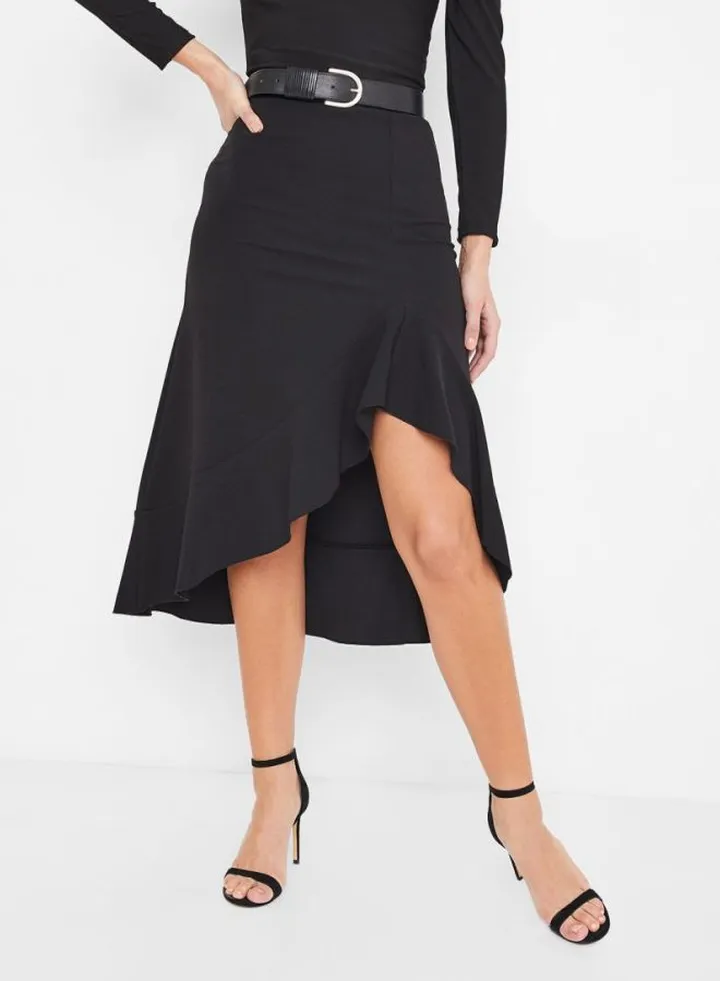 Asymmetrical Ruffled Hem Skirt Black
