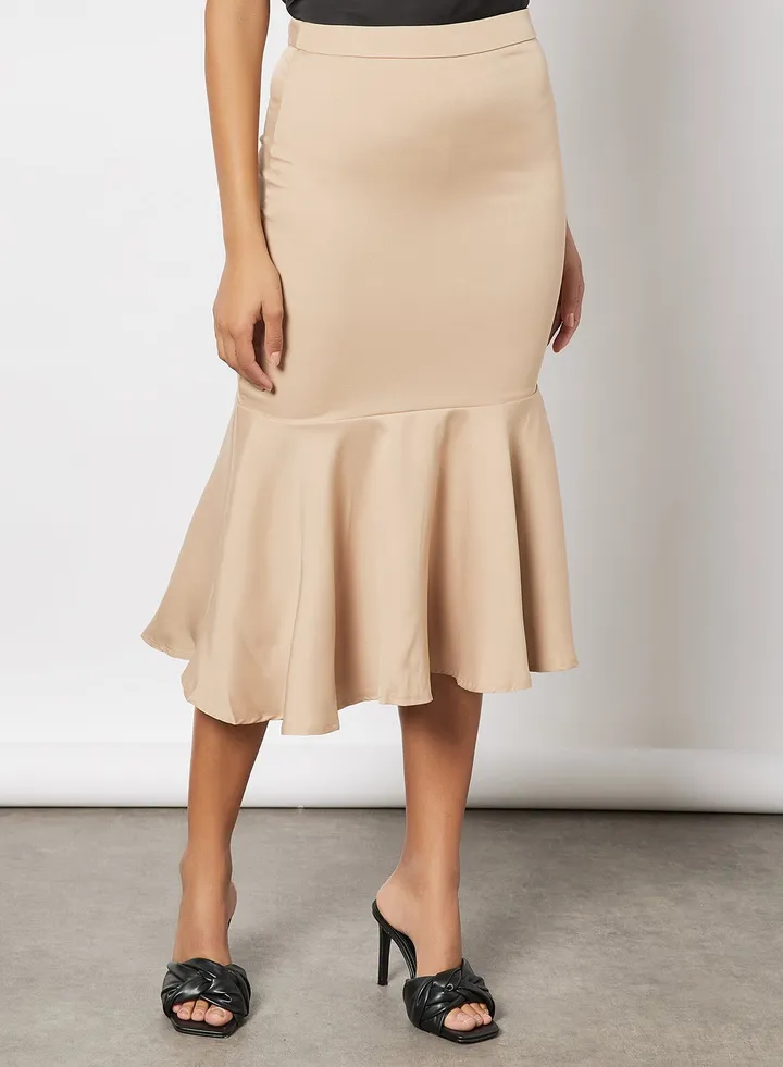 Women Flare Skirt Beige